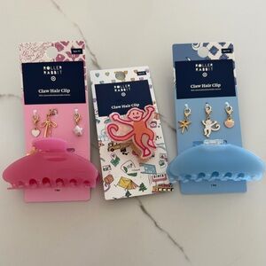 Roller rabbit x target Set of 3 Colorful Claw Hair Clips - Blue, Pink, Coral
